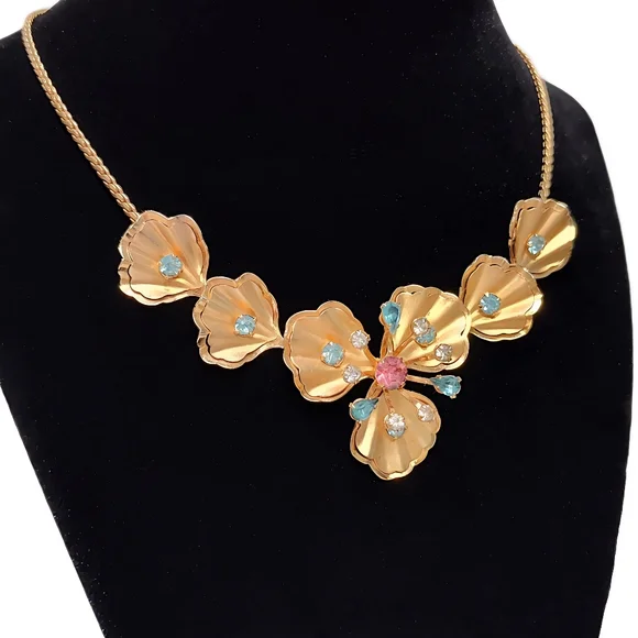 1940's Bugbee & Niles Gold Tone Atomic Starburst Floral Shell Petal Necklace - Picture 13 of 13